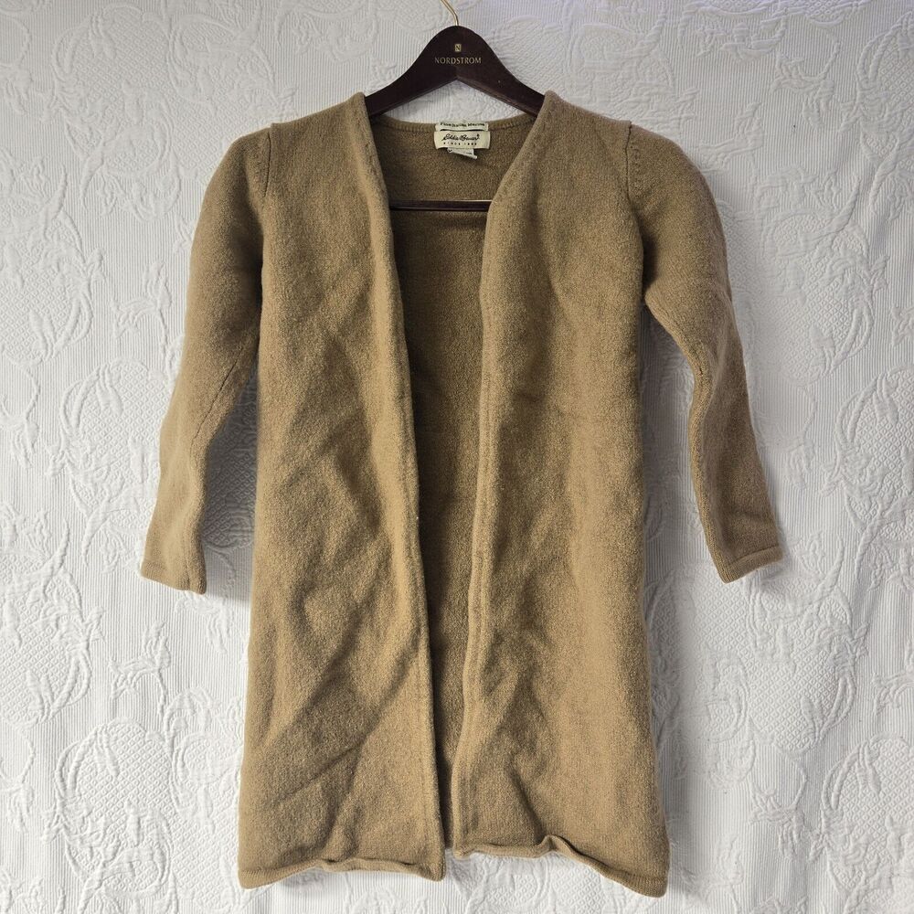 Eddie Bauer Vintage Tan Longline Wool Cardigan Women Small Outerwear Luxury